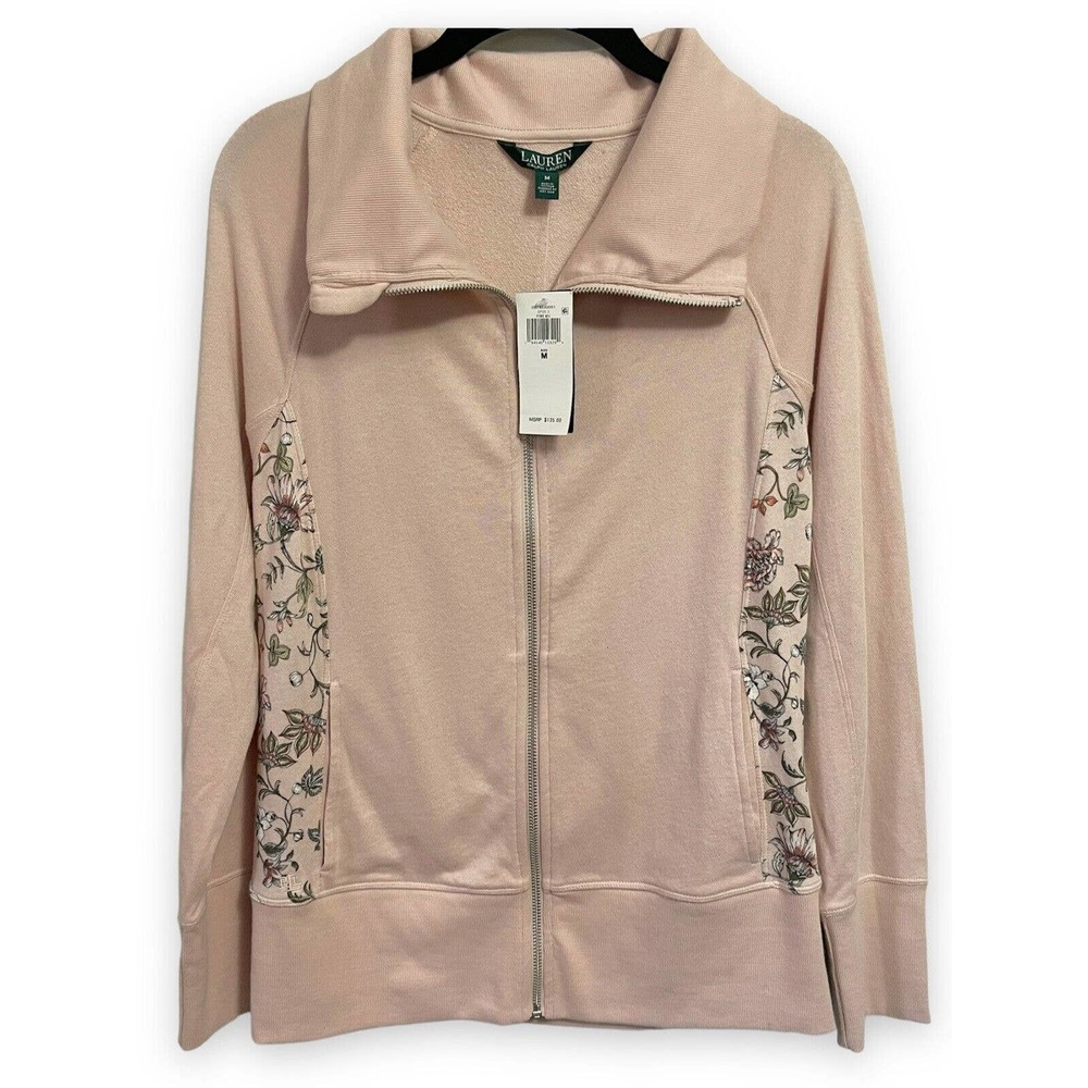 Ralph Lauren Women's Floral French Terry Zip Up Jacket Size Medium New With Tag